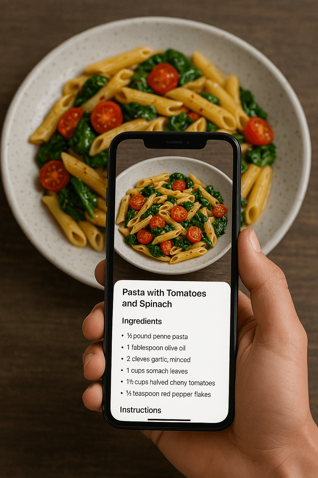 Phone showing recipe from meal photo